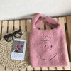 Plush Shoulder Bag Winter Cartoon Handbags Cute Face Embroidery  Hand Bag  Women Solid Color Ladies Bag Tote  28*30cm Small Bag