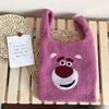 Plush Shoulder Bag Winter Cartoon Handbags Cute Face Embroidery  Hand Bag  Women Solid Color Ladies Bag Tote  28*30cm Small Bag